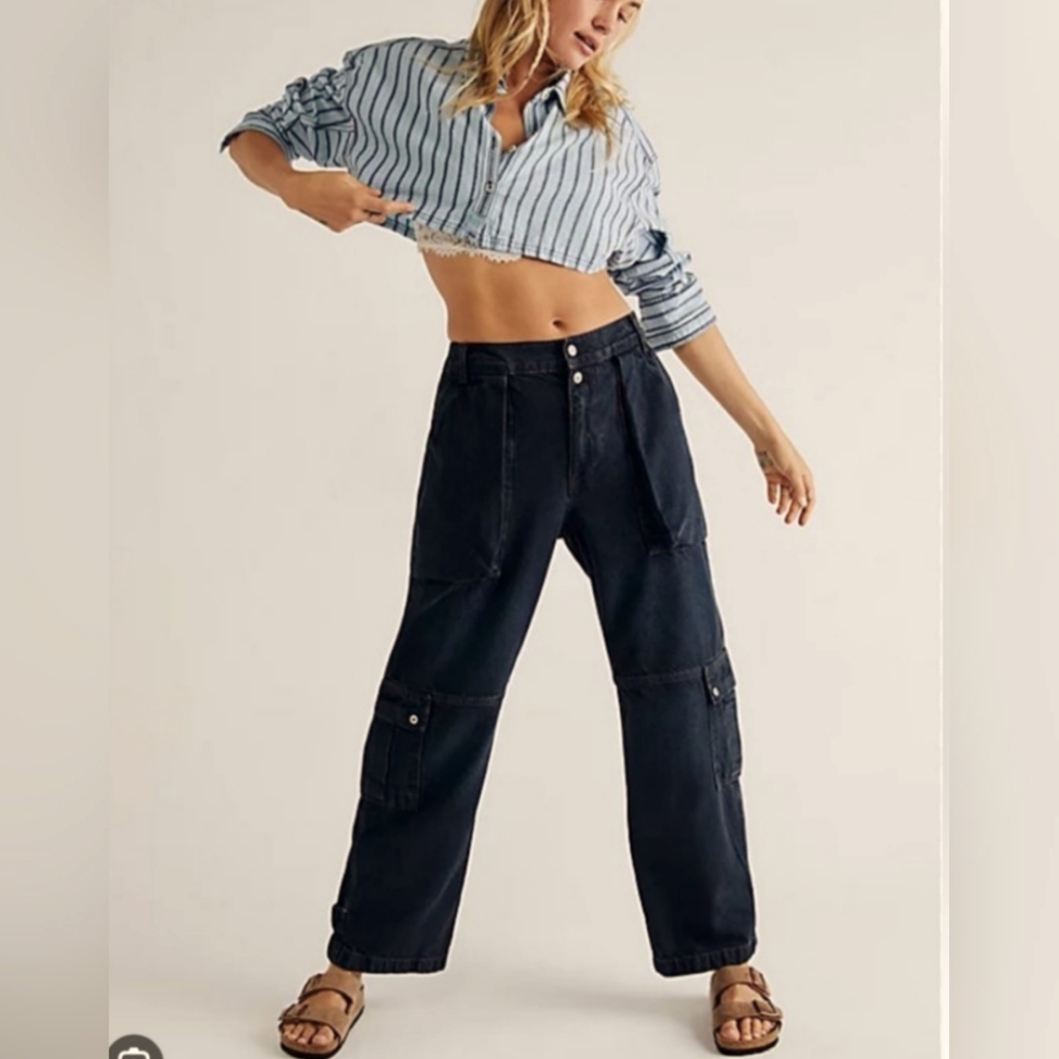 Free People Dark Blue Wide Leg Jeans